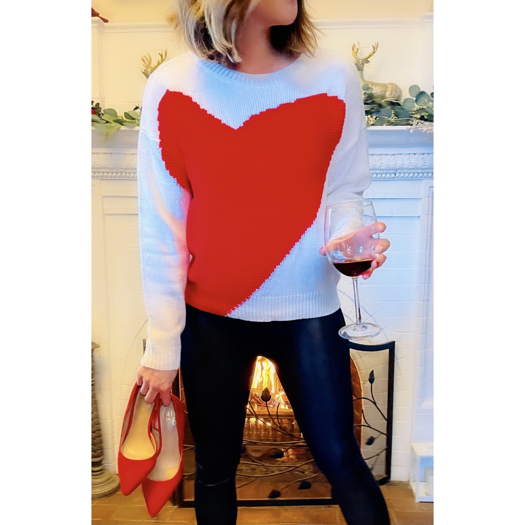 Burning Love - Red and White Heart Knit Sweater